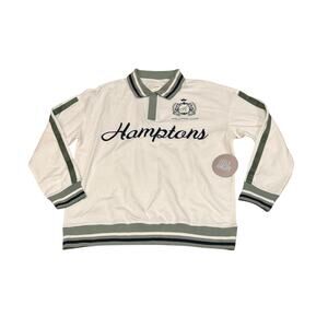 NWT Hamptons embroidered XL top Collared Sweatshirt oversized White Green